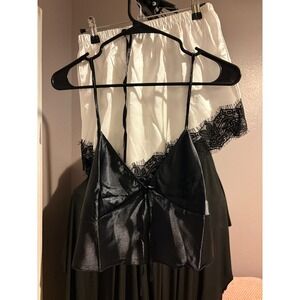 Jun - Black and White Satin with Black Lace Pajamas Sz XL